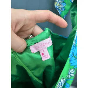 Lilly Pulitzer Green Floral 100% Silk Halter Dress Size 8 Tropical V-Neck Lined thumbnail 5