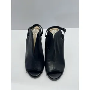 Vince Camuto Neveah Black Leather Peep-Toe Slingback Heel Sandal Silver Size 7 thumbnail 2