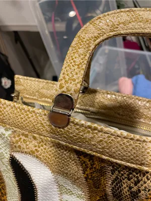 Cute classic vintage 80s faux snake boxy patchwork satchel handbag old money thumbnail 9