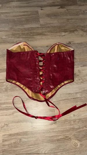 Faux red leather top thumbnail 4