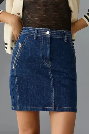 Pilcro Anthropologie Polished Denim Mini‎ Skirt Dark Wash Size 6 thumbnail 1