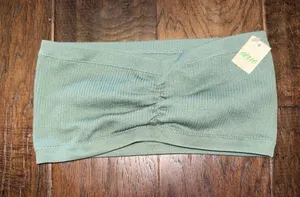 NWT aerie Sage Green Girls' Ruched Tube Top Small thumbnail 1