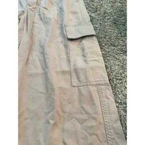 GU Women Beige Cotton Pleated Cargo Pants High Rise Relaxed Fit 827-459041 L thumbnail 4