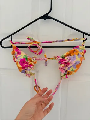 wild fable Girls Floral Ruffle Bikini Top - Pink, Yellow & Purple thumbnail 2