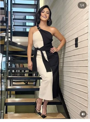 Zara Black and White One-Shoulder Midi Dress with Ring Detail thumbnail 3