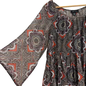 AB Studio Floral‎ Paisley Sheer Blouse Women's Large Boho Flared Hippie Babydoll thumbnail 12