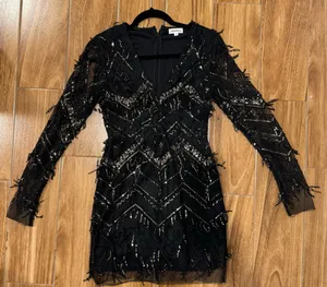Black and Gold Sequined Mini dress Superdown thumbnail 1