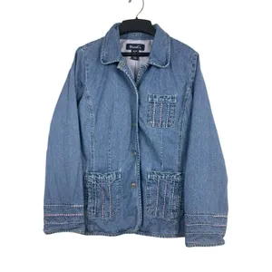 VTG Y2K Denim & Co M Blue Denim Jean Jacket Embroidered Pockets Snap Up Front thumbnail 3