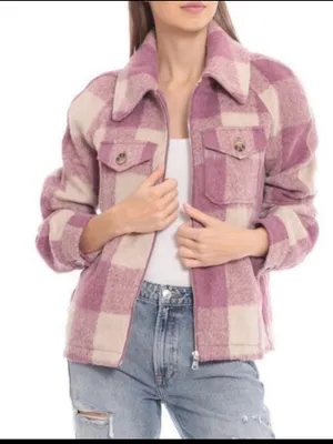 Anthropologie Avec Les Filles Women’s Pink Plaid Zip Crop Top Jacket Size Small thumbnail 1