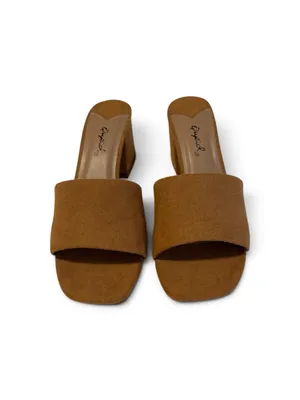 Qupid Tan Camel Faux Suede Block Heel Mule Slides Size US6.5/UK4.5/EUR37.5 thumbnail 4
