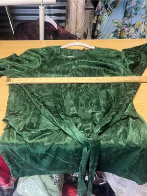 Zara Woman Knotted Jacquard Blouse Bottle Green Tie Front Size M thumbnail 14