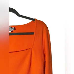 Princess Polly Bright Orange Long‎ Sleeve Square Neck Ribbed Crop Top Size US 12 thumbnail 3