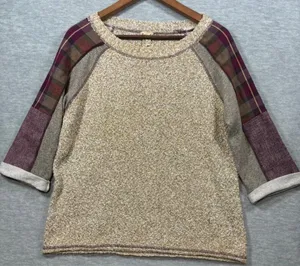 Buckle BKE Gimmicks Womens M‎ Sweater Plaid Sleeve Raglan Metallic Casual thumbnail 1