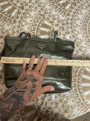 COACH Olive Leather Tote with Signature Charm thumbnail 8