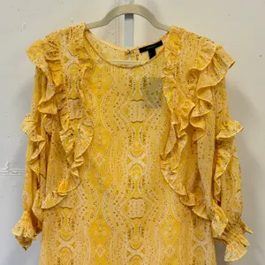 Forever 21 Yellow Paisley Ruffle Mini Dress Long Sleeve Smocked Cuffs Size Small thumbnail 3