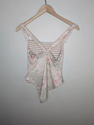 Dippin' Daisy's Romantic Floral Print One-Piece Swimsuit Ruffled Straps Medium thumbnail 4