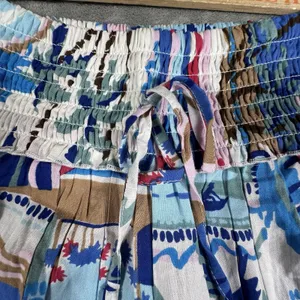 True Destinations Coastal Wide Leg Palazzo Pants Small Tropical Print Smocked thumbnail 8