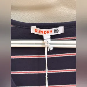 NEW Anthropologie Sundry Fabian Faux Wrap‎ Striped Shirt Dress Women’s 1/S Navy thumbnail 4
