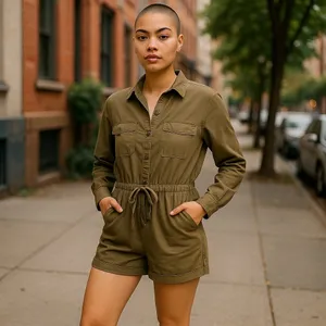Aerie Olive Green Utility Drawstring Romper Small thumbnail 3