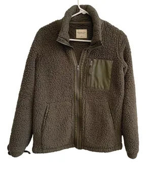 Abercrombie‎ Fitch Soft AF Sherpa Fleece Jacket Olive Green Full Zip Women's XS thumbnail 1