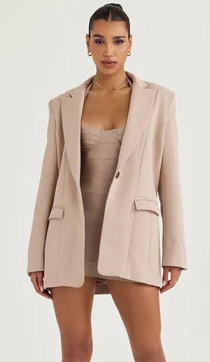 House of CB Marta Latte Tailored Oversized Timeless Blazer Chic Preppy NWT XS thumbnail 1