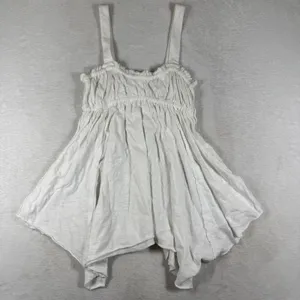 Free People White Cotton Smocked Babydoll Cami Tank Top Sharkbite Hem Small thumbnail 1