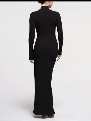 Spanx SKIMS NWT Soft Lounge Turtleneck Maxi Dress Onyx Black Size Large L Rib Bodycon thumbnail 6