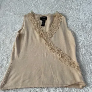 August Silk VTG Y2K Womens Silk Ruffle Top Quiet Luxury Capsule Minimalist Sz L thumbnail 1