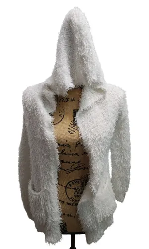 Abercrombie‎ Kids Fuzzy Hooded Cardigan Jacket White Size M thumbnail 1