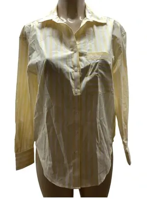 Casa Cabana Bethany Butter Yellow Striped Button Down Shirt Size Small New thumbnail 1