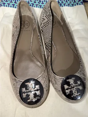 TORY BURCH Silver Snakeskin Leather Ballet Flats Size 7 leather D thumbnail 1