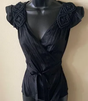 Max Studio Black Wrap Tie Front Blouse size xs thumbnail 1