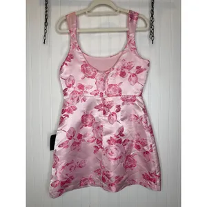 NWT Lulus Brighter Side Pink Floral Satin Jacquard Mini Dress Party Resort Sz L thumbnail 3