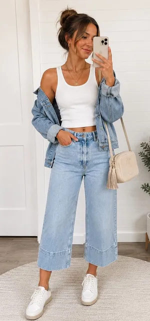 H&M Crop Wide-Leg Jeans High-Rise thumbnail 1