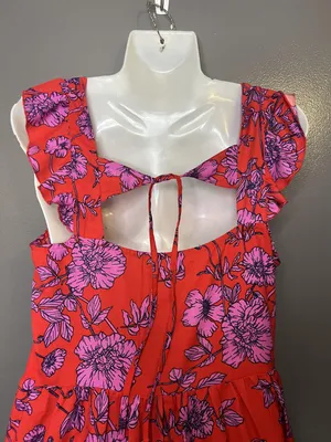 B-O-G Collective Dress Womens Large Red Floral Ruffle Tiered Sundress Boho thumbnail 8