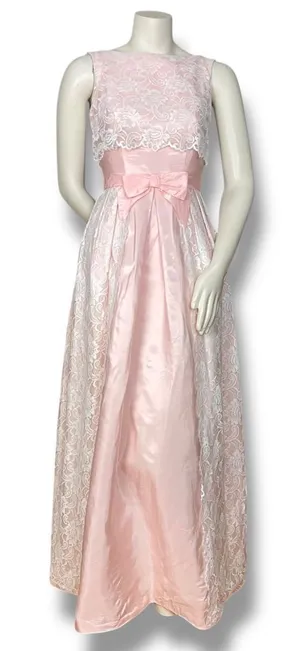 Vintage Lace Dress Light Pink Taffeta Sleeveless Maxi Prom Retro‎ Formal Sears thumbnail 1