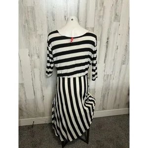 Black White Striped High Low Midi Dress Womens 2XL 3/4 Sleeve Jersey Knit Casual thumbnail 2