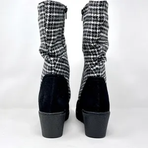 MUK LUKS Vermont Stowe Black White Houndstooth Mid Calf Slouch Wedge Boots 9.5 thumbnail 10