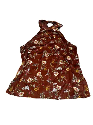 Vintage Brown Satin Floral Halter Neck Sleeveless Blouse Size Medium Coquette thumbnail 2