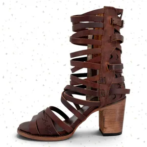 Freebird by Steven Makala Cognac Stars Moons Tall Leather Heeled Sandal Size 10 thumbnail 3