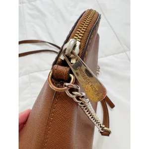 Michael Kors Brown Saffiano Leather Dome Crossbody Bag Chain Strap thumbnail 3