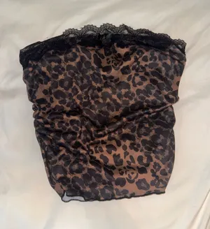 Leopard Print Lace-Trim Tube Top - Brown/Black thumbnail 1
