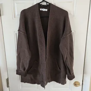 Seven7 Womens Cardigan Sweater Large Brown Oversized Open Front Cotton Knit NWT thumbnail 8