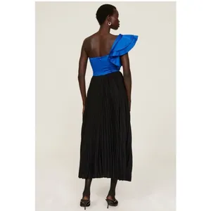 New! AMUR Cleopatra Pleated‎ One Shoulder Dress Black Blue Sz 6 $598 thumbnail 2