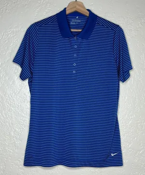 Nike Golf Tour Performance Dri Fit Striped Polo Shirt Blue Womens XL thumbnail 1