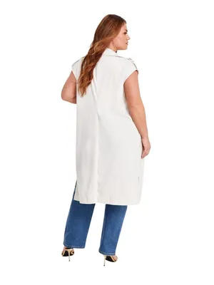 NWT Nina Parker Clasp-Front Duster Vest 323-B178W Winter Oat Off White 3X thumbnail 4