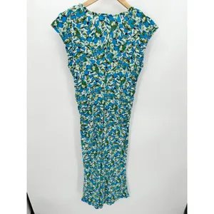 Halogen Blue Green Floral Cap Sleeve Ruched Waist Midi Dress HA469372MI Womens S thumbnail 2