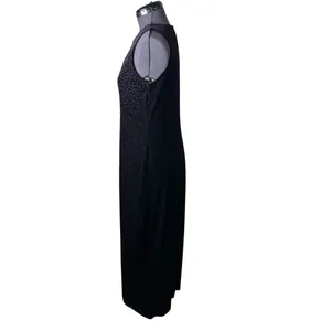 Vintage AGB Dark Purple Beaded Velvet Sleeveless Maxi Dress Whimsigoth Wedding thumbnail 2