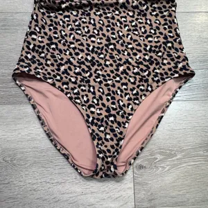 Aerie Womens Leopard Print Cutout Wrap One Piece Swimsuit Tan Black Medium‎ thumbnail 5