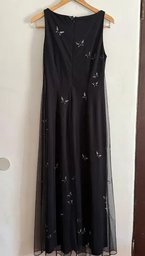 VIRGO 2 90s Vintage Y2K Vintage Black Mesh gown with Sparkly Butterflies Size 8 thumbnail 4